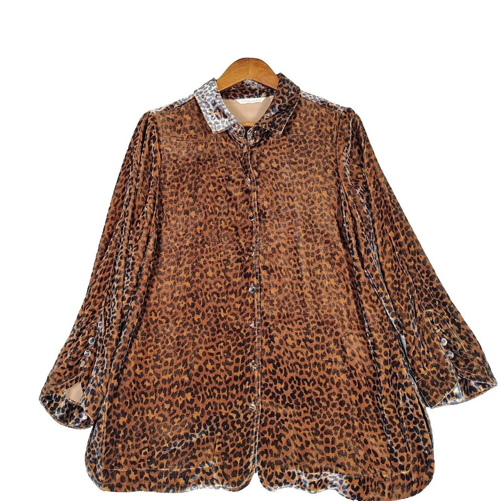 Soft Surroundings Tunic Shirt Women's Medium Brown Leopard Print Velvet Boho